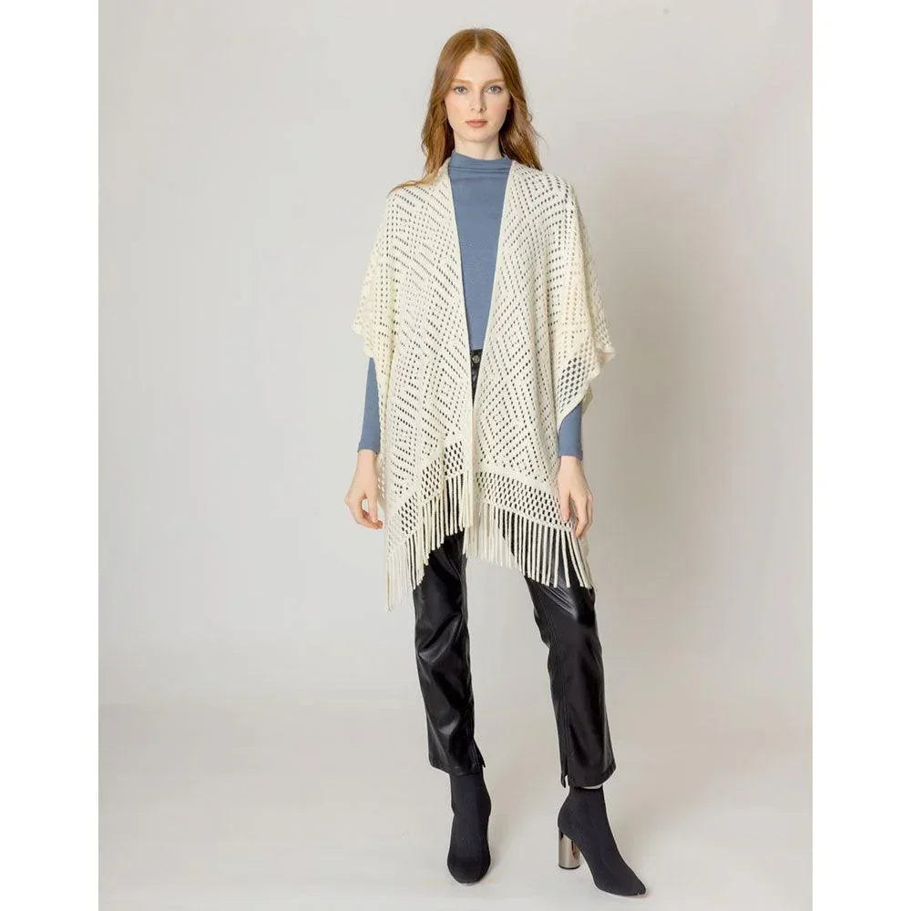 Ivory Cut Out Detailed Ruana Poncho - Jewelry Store by Erik Rayo