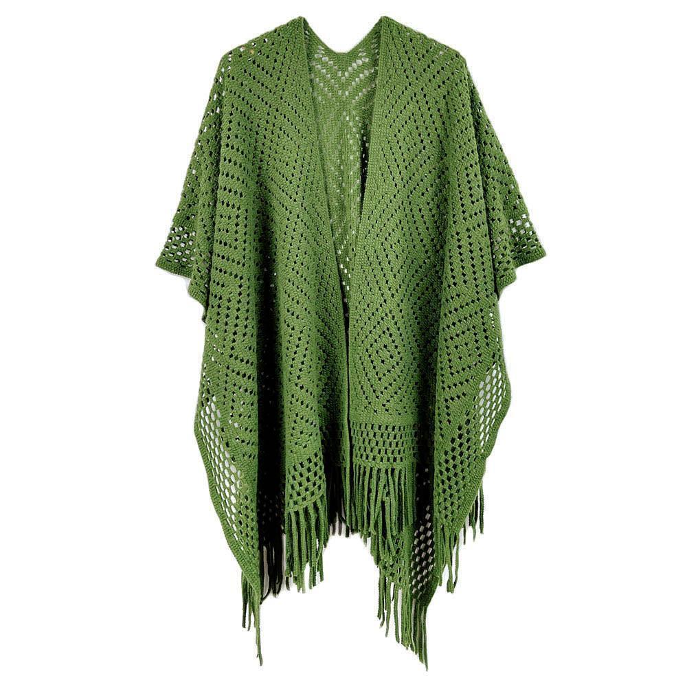 Olive Green Cut Out Detailed Ruana Poncho - Jewelry Store by Erik Rayo