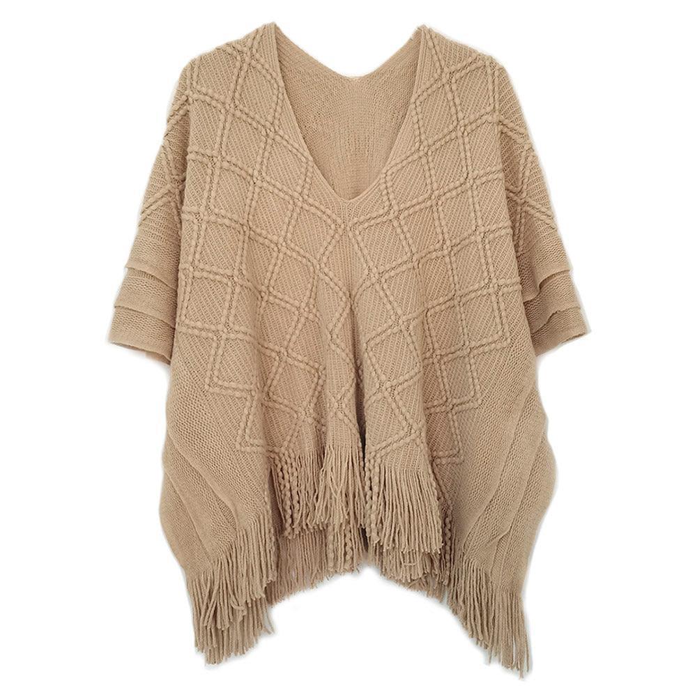 Beige Pattern Detailed Crochet Poncho - Jewelry Store by Erik Rayo
