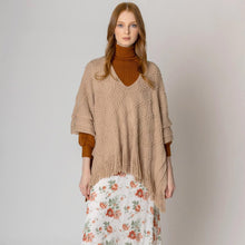 Load image into Gallery viewer, Beige Pattern Detailed Crochet Poncho
