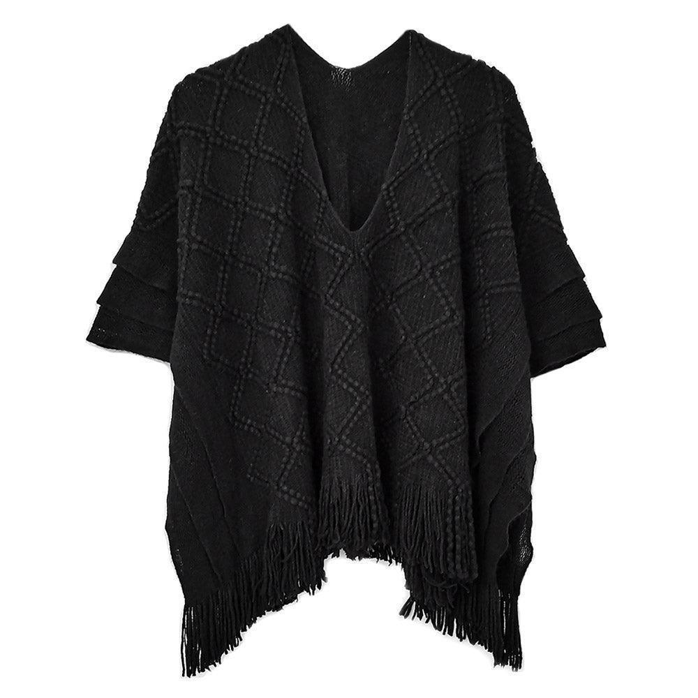 Black Pattern Detailed Crochet Poncho - Jewelry Store by Erik Rayo