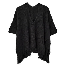 Load image into Gallery viewer, Black Pattern Detailed Crochet Poncho
