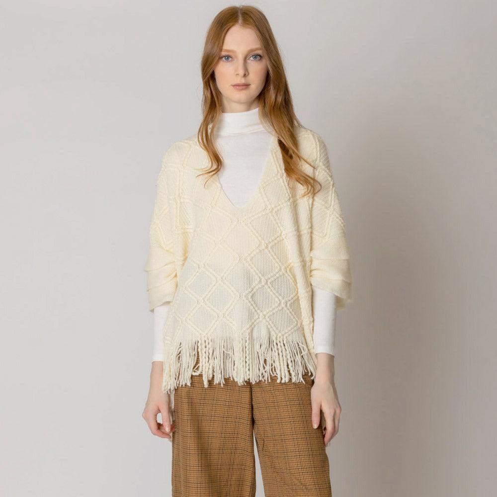 Ivory Pattern Detailed Crochet Poncho