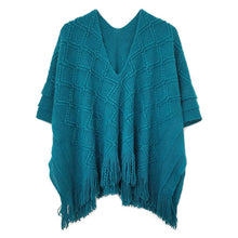 Load image into Gallery viewer, Teal Pattern Detailed Crochet Poncho
