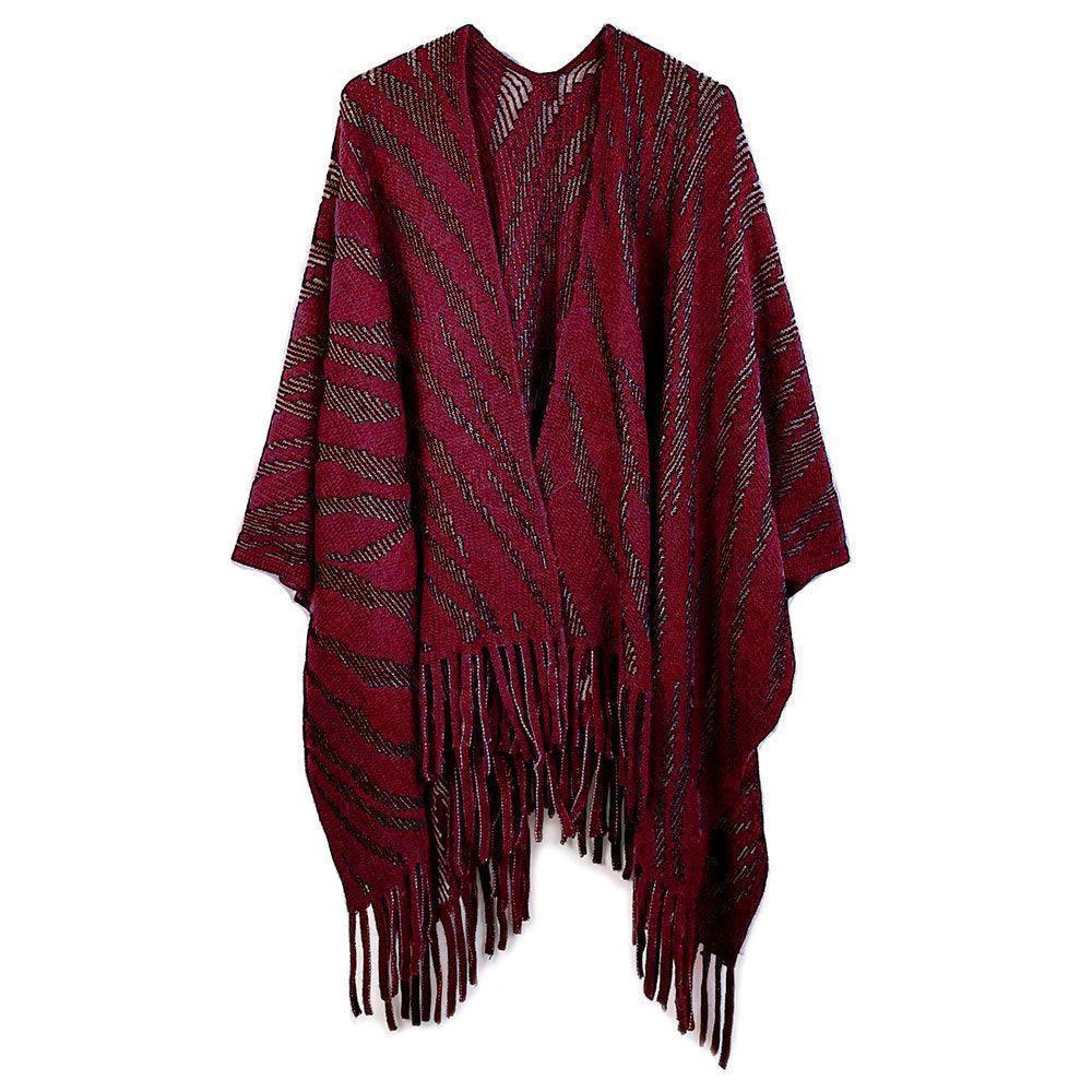 Burgundy Zebra Patterned Crochet Poncho - Jewelry Store by Erik Rayo