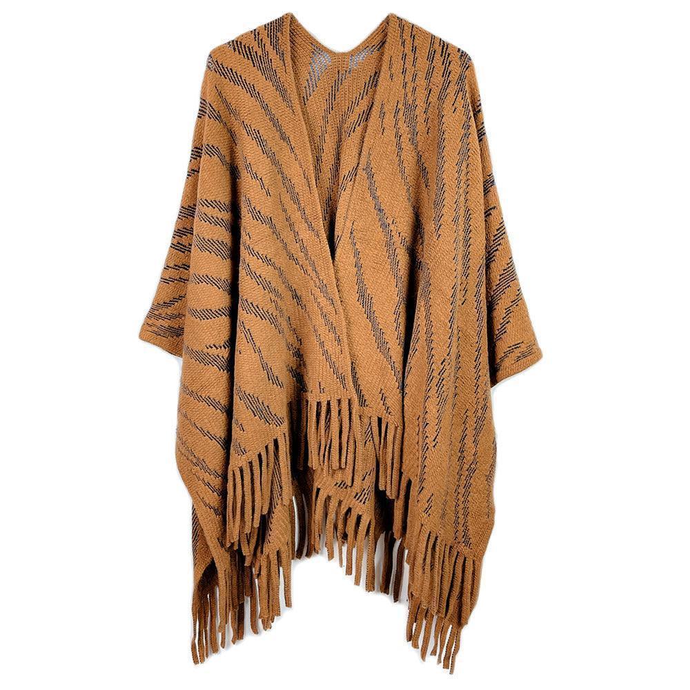 Camel Zebra Patterned Crochet Poncho - Jewelry Store by Erik Rayo