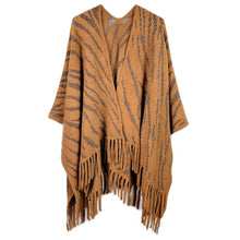 Load image into Gallery viewer, Camel Zebra Patterned Crochet Poncho
