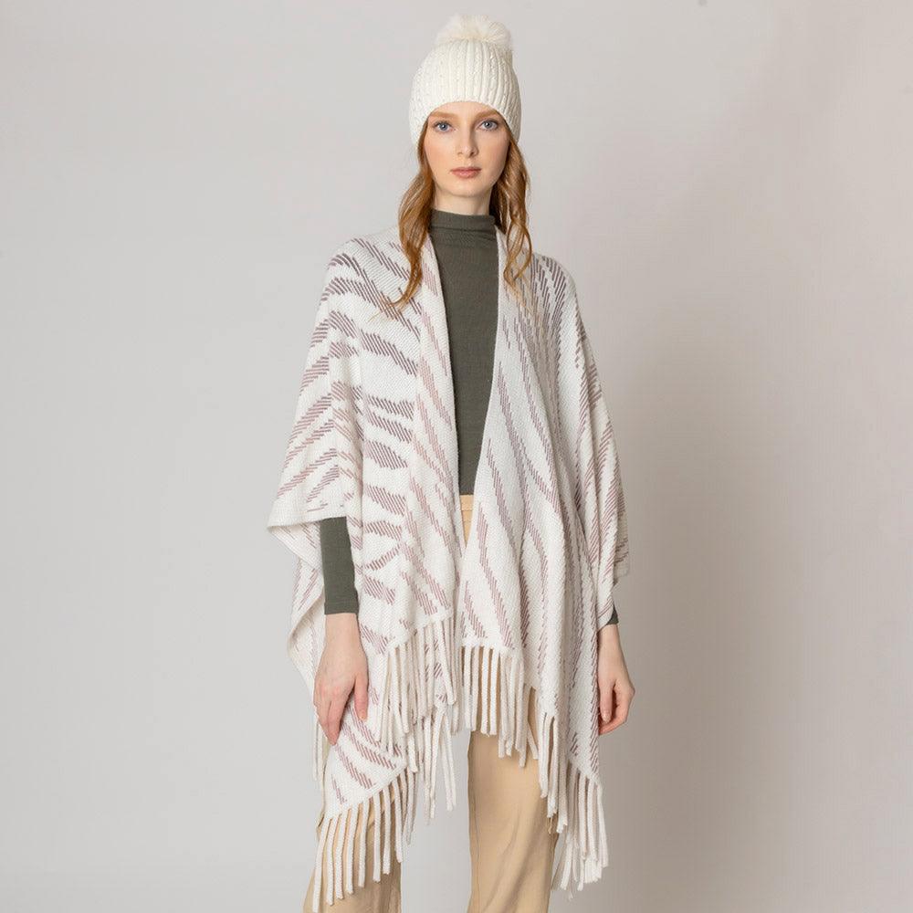 Ivory Zebra Patterned Crochet Poncho