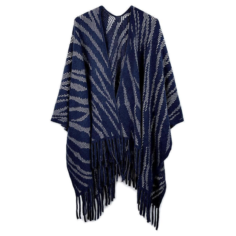 Navy Zebra Patterned Crochet Poncho - Jewelry Store by Erik Rayo
