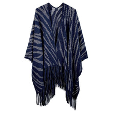 Load image into Gallery viewer, Navy Zebra Patterned Crochet Poncho
