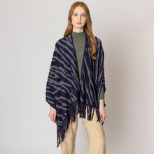 Load image into Gallery viewer, Navy Zebra Patterned Crochet Poncho
