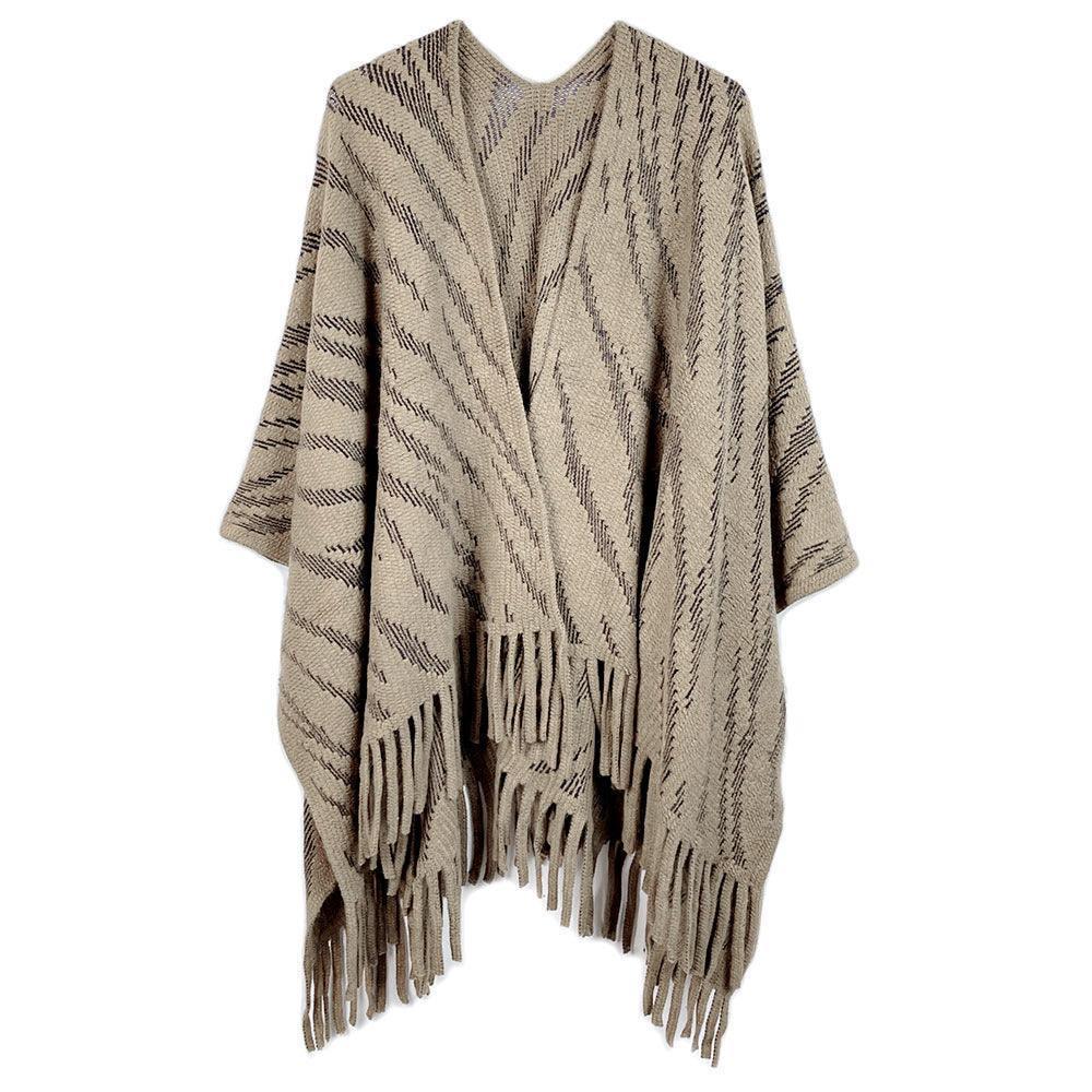 Taupe Zebra Patterned Crochet Poncho - Jewelry Store by Erik Rayo