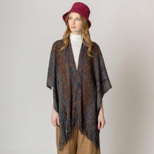 Load image into Gallery viewer, Black Multi Colored Metallic Knit Ruana Poncho
