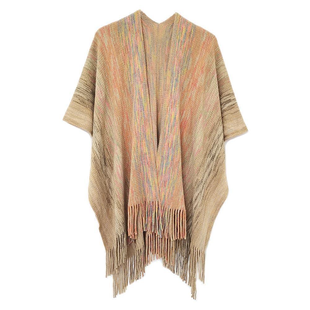 Taupe Multi Colored Metallic Knit Ruana Poncho - Jewelry Store by Erik Rayo