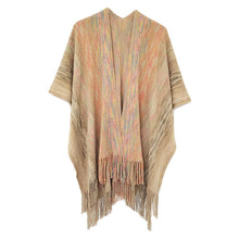 Load image into Gallery viewer, Taupe Multi Colored Metallic Knit Ruana Poncho
