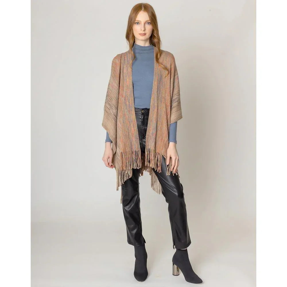Taupe Multi Colored Metallic Knit Ruana Poncho - Jewelry Store by Erik Rayo