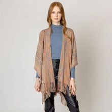 Load image into Gallery viewer, Taupe Multi Colored Metallic Knit Ruana Poncho
