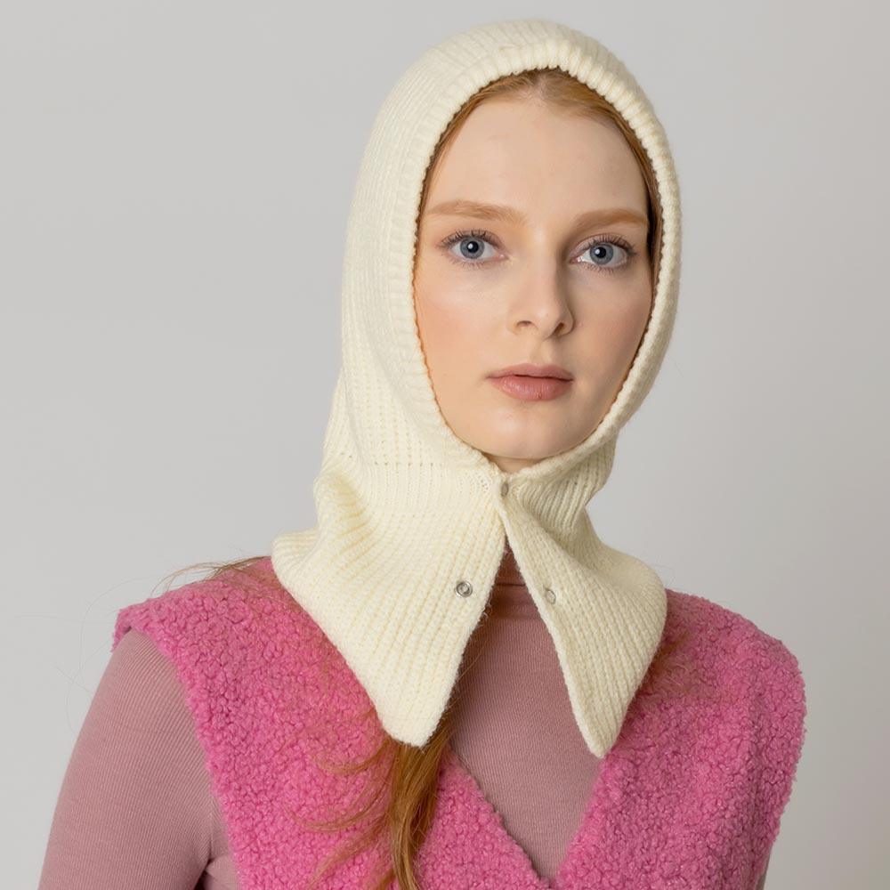 Ivory Buttoned Snood Hat