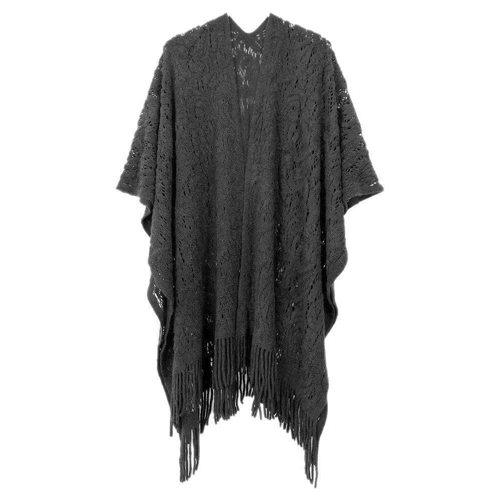 Black Floral Solid Crochet Ruana Poncho - Jewelry Store by Erik Rayo