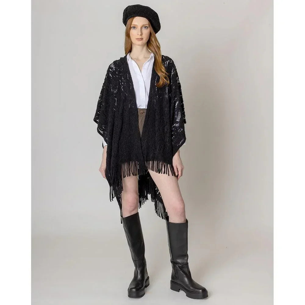 Black Floral Solid Crochet Ruana Poncho - Jewelry Store by Erik Rayo
