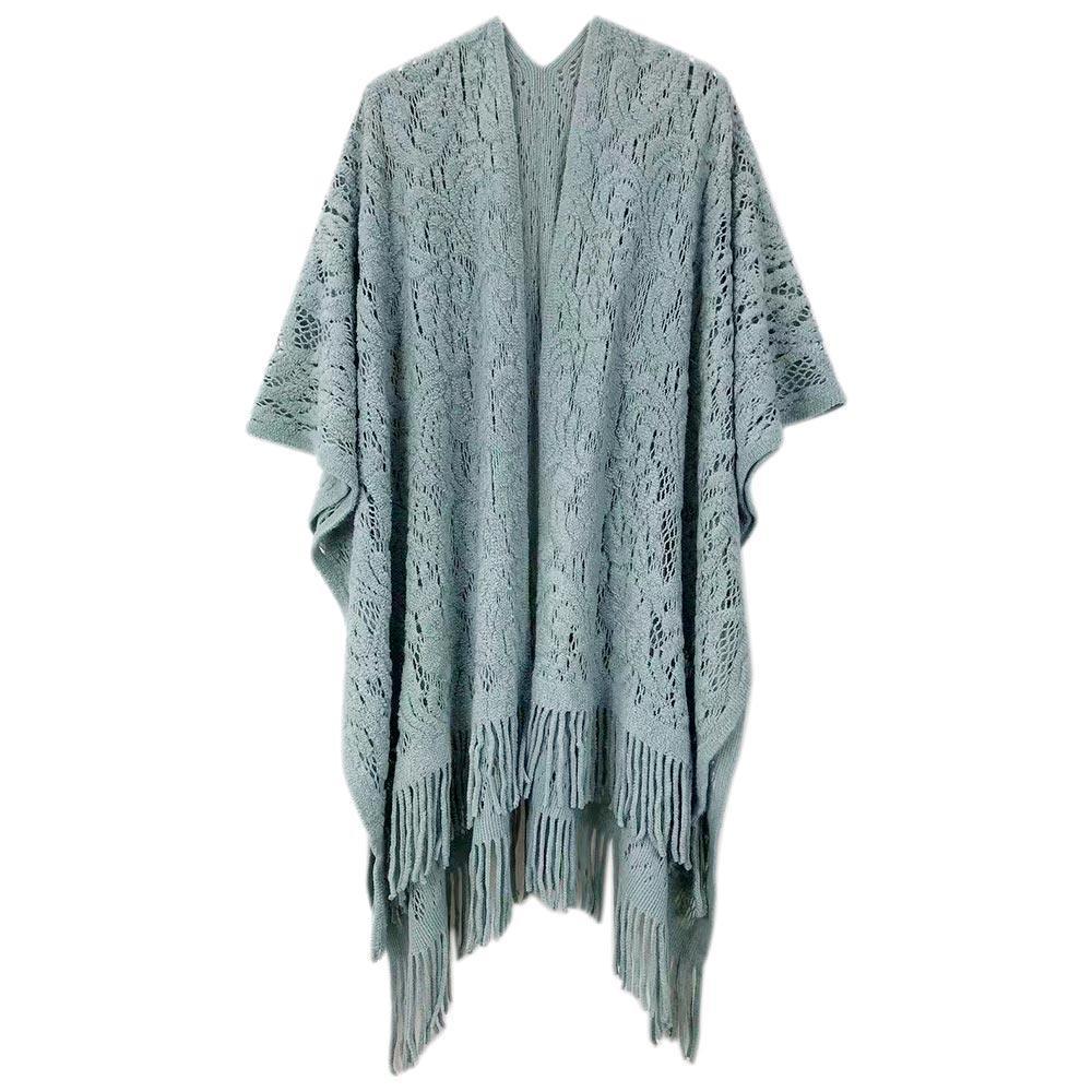 Blue Floral Solid Crochet Ruana Poncho - Jewelry Store by Erik Rayo