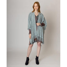 Load image into Gallery viewer, Blue Floral Solid Crochet Ruana Poncho
