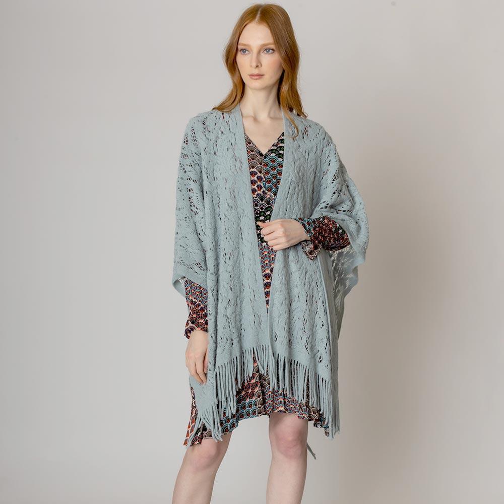 Blue Floral Solid Crochet Ruana Poncho - Jewelry Store by Erik Rayo