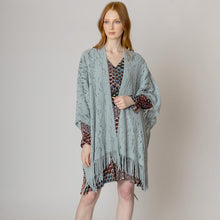 Load image into Gallery viewer, Blue Floral Solid Crochet Ruana Poncho
