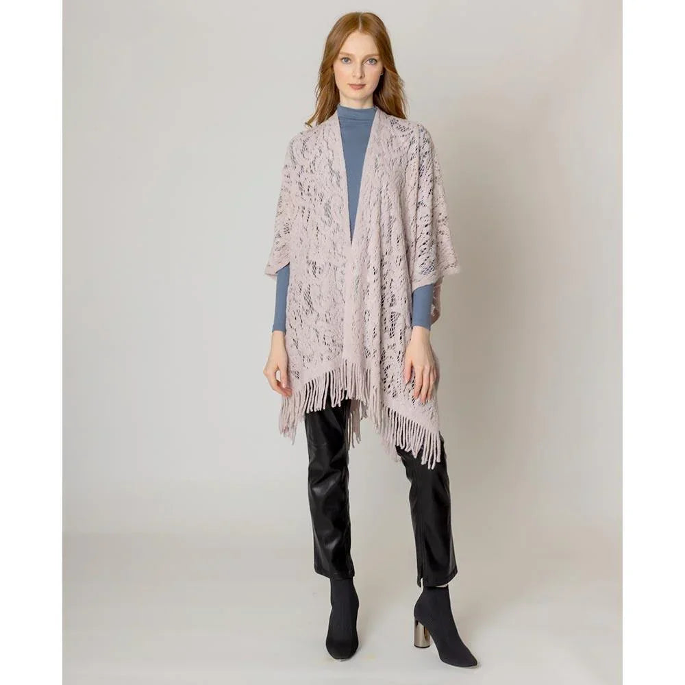 Pink Floral Solid Crochet Ruana Poncho - Jewelry Store by Erik Rayo