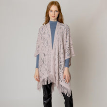 Load image into Gallery viewer, Pink Floral Solid Crochet Ruana Poncho
