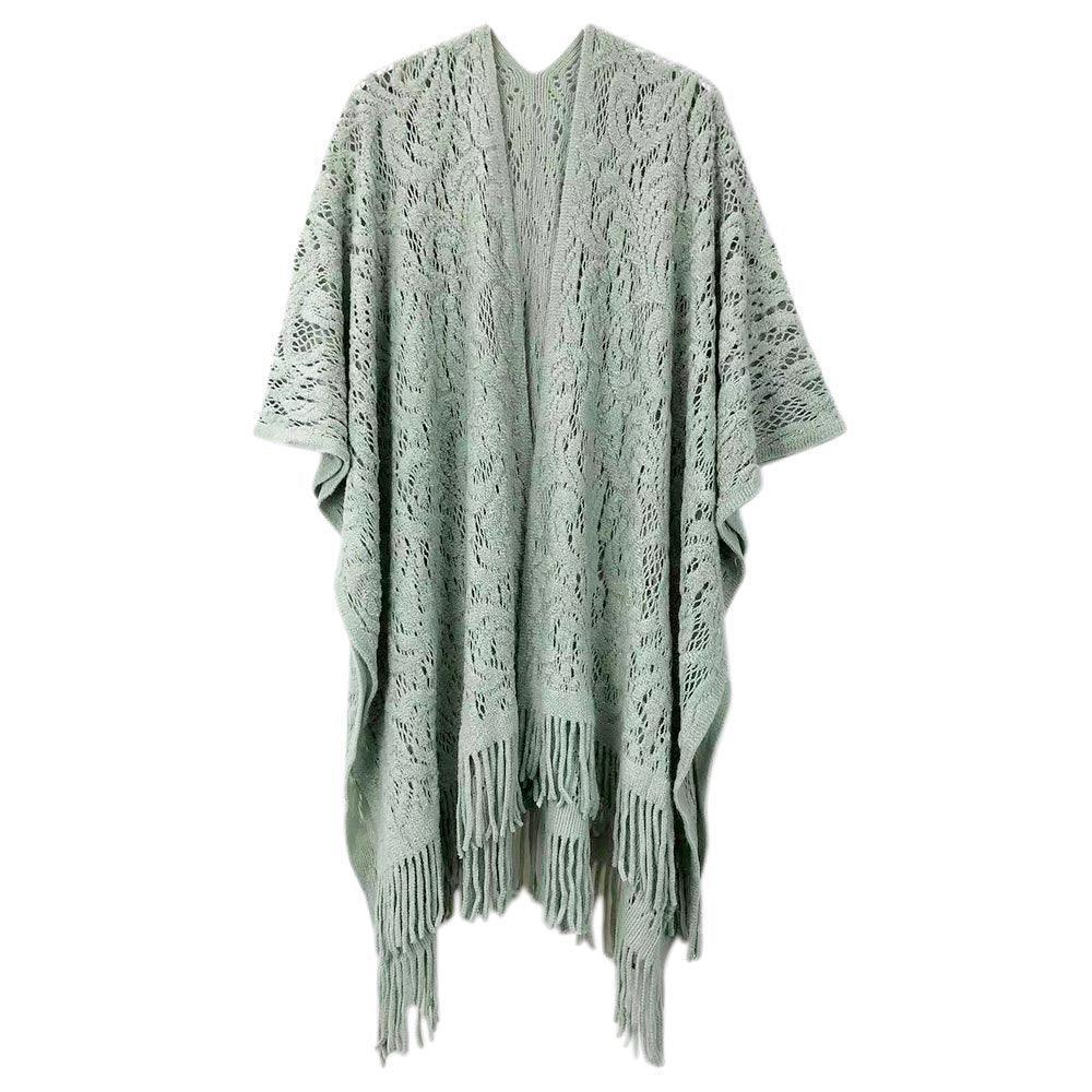 Green Floral Solid Crochet Ruana Poncho - Jewelry Store by Erik Rayo