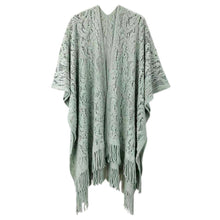 Load image into Gallery viewer, Green Floral Solid Crochet Ruana Poncho
