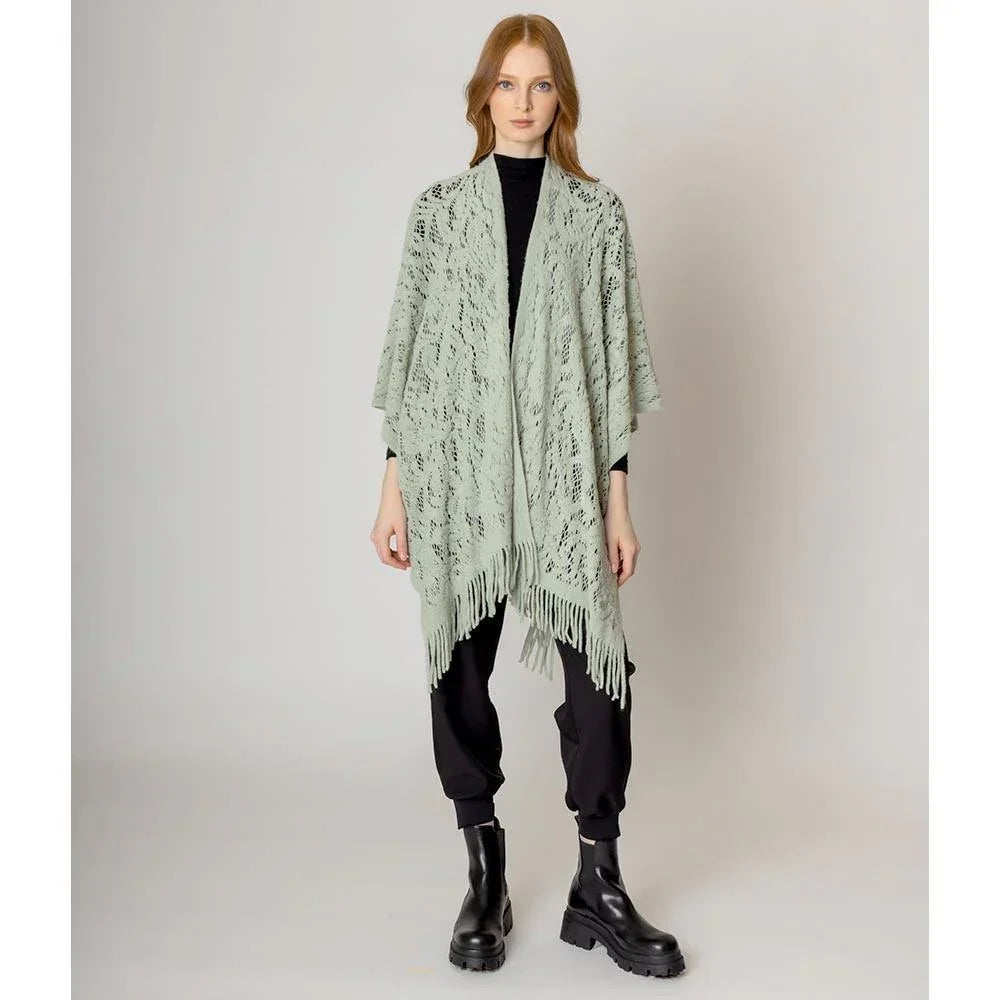 Green Floral Solid Crochet Ruana Poncho - Jewelry Store by Erik Rayo