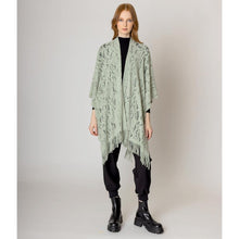 Load image into Gallery viewer, Green Floral Solid Crochet Ruana Poncho
