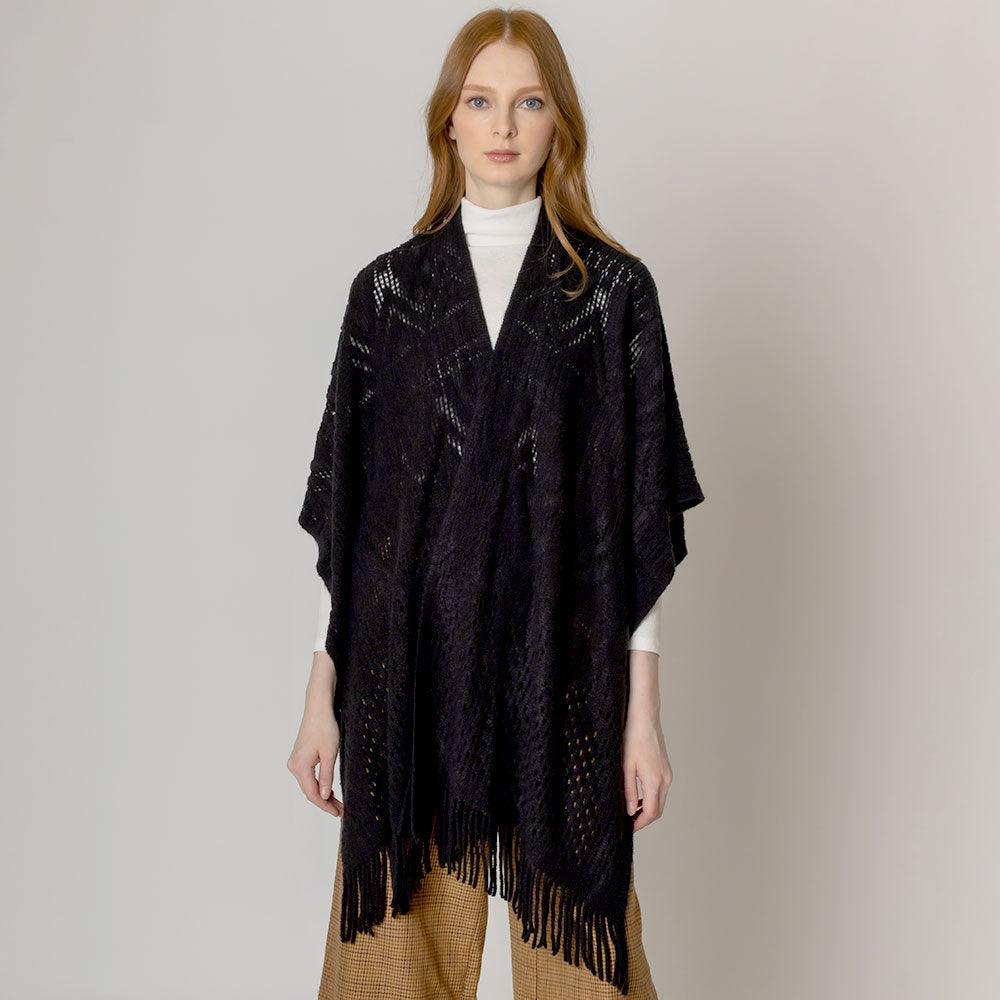 Black Cut Out Detailed Ruana Poncho