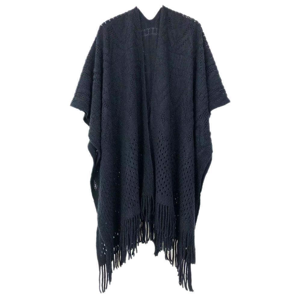 Black Cut Out Detailed Ruana Poncho - Jewelry Store by Erik Rayo
