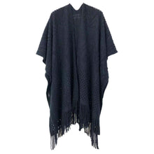 Load image into Gallery viewer, Black Cut Out Detailed Ruana Poncho
