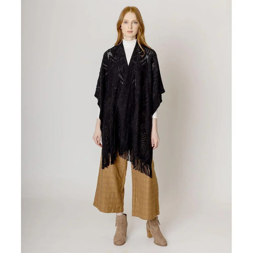 Black Cut Out Detailed Ruana Poncho - Jewelry Store by Erik Rayo