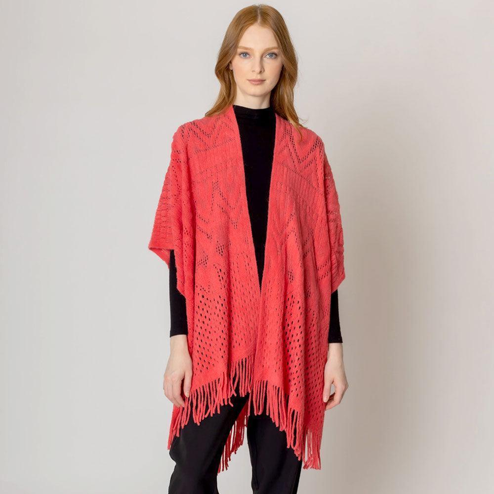 Coral Cut Out Detailed Ruana Poncho - Jewelry Store by Erik Rayo