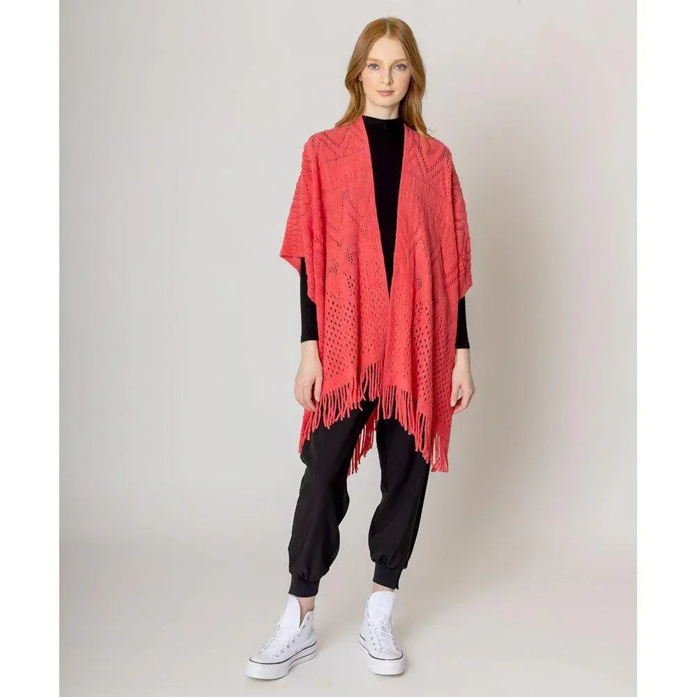 Coral Cut Out Detailed Ruana Poncho - Jewelry Store by Erik Rayo