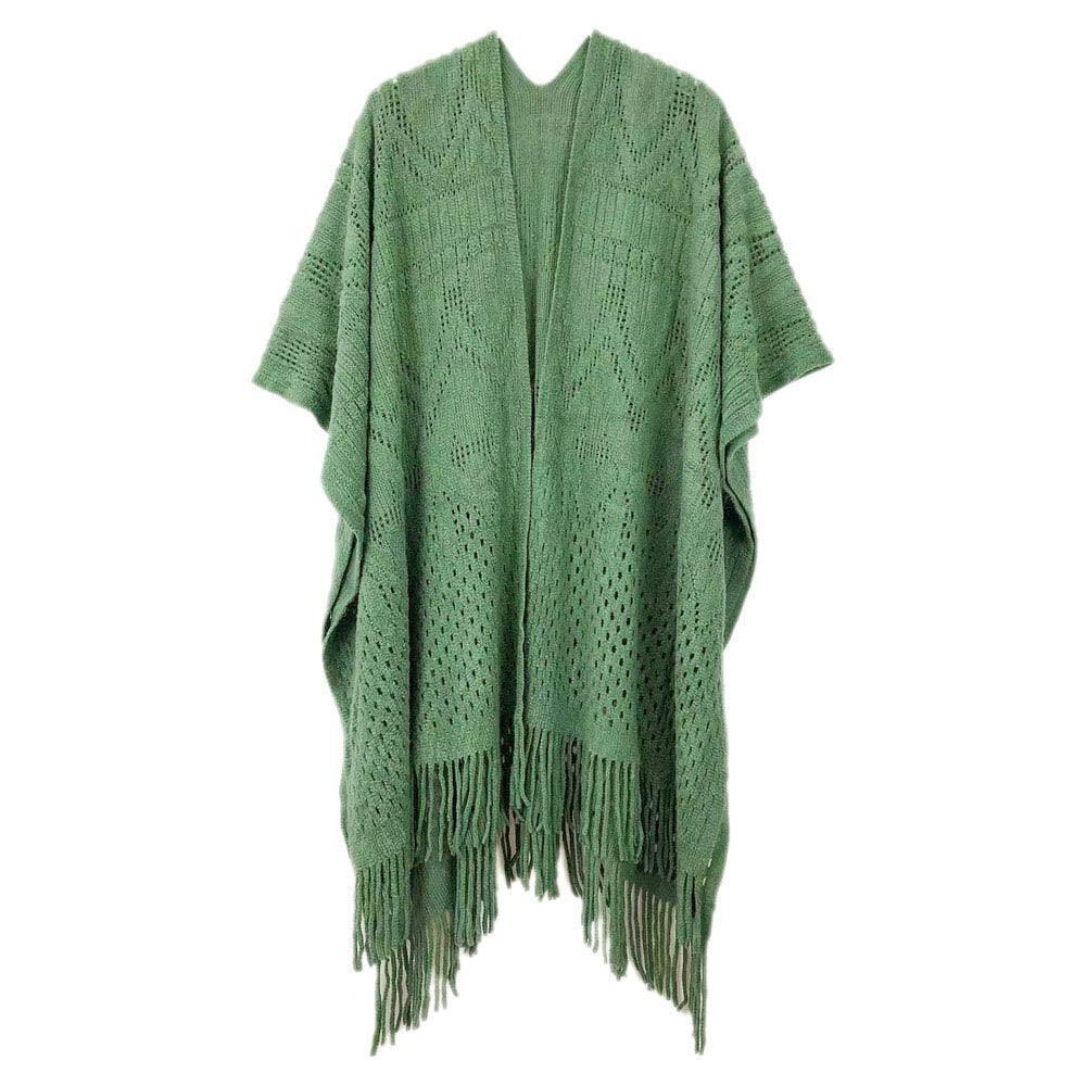 Green Cut Out Detailed Ruana Poncho - Jewelry Store by Erik Rayo