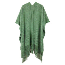 Load image into Gallery viewer, Green Cut Out Detailed Ruana Poncho
