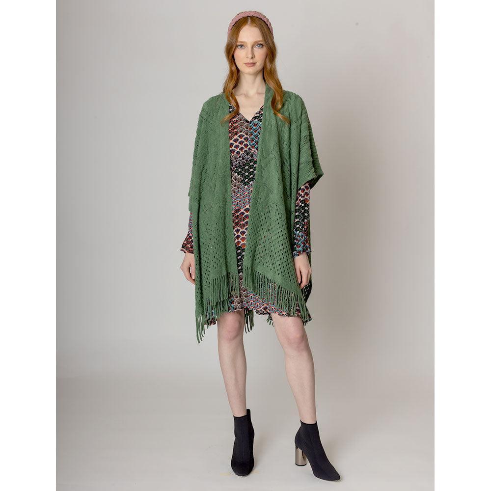Green Cut Out Detailed Ruana Poncho - Jewelry Store by Erik Rayo