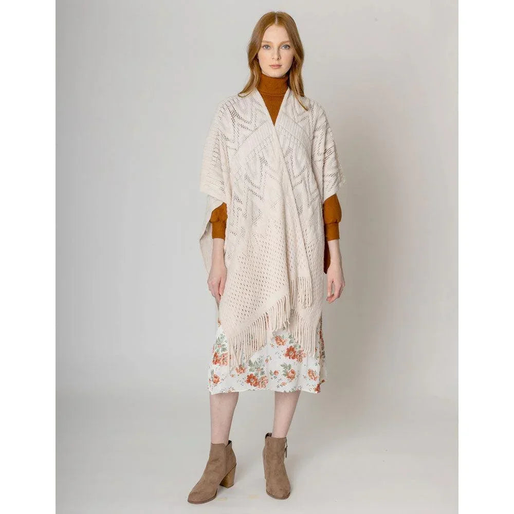 Ivory Cut Out Detailed Ruana Poncho - Jewelry Store by Erik Rayo
