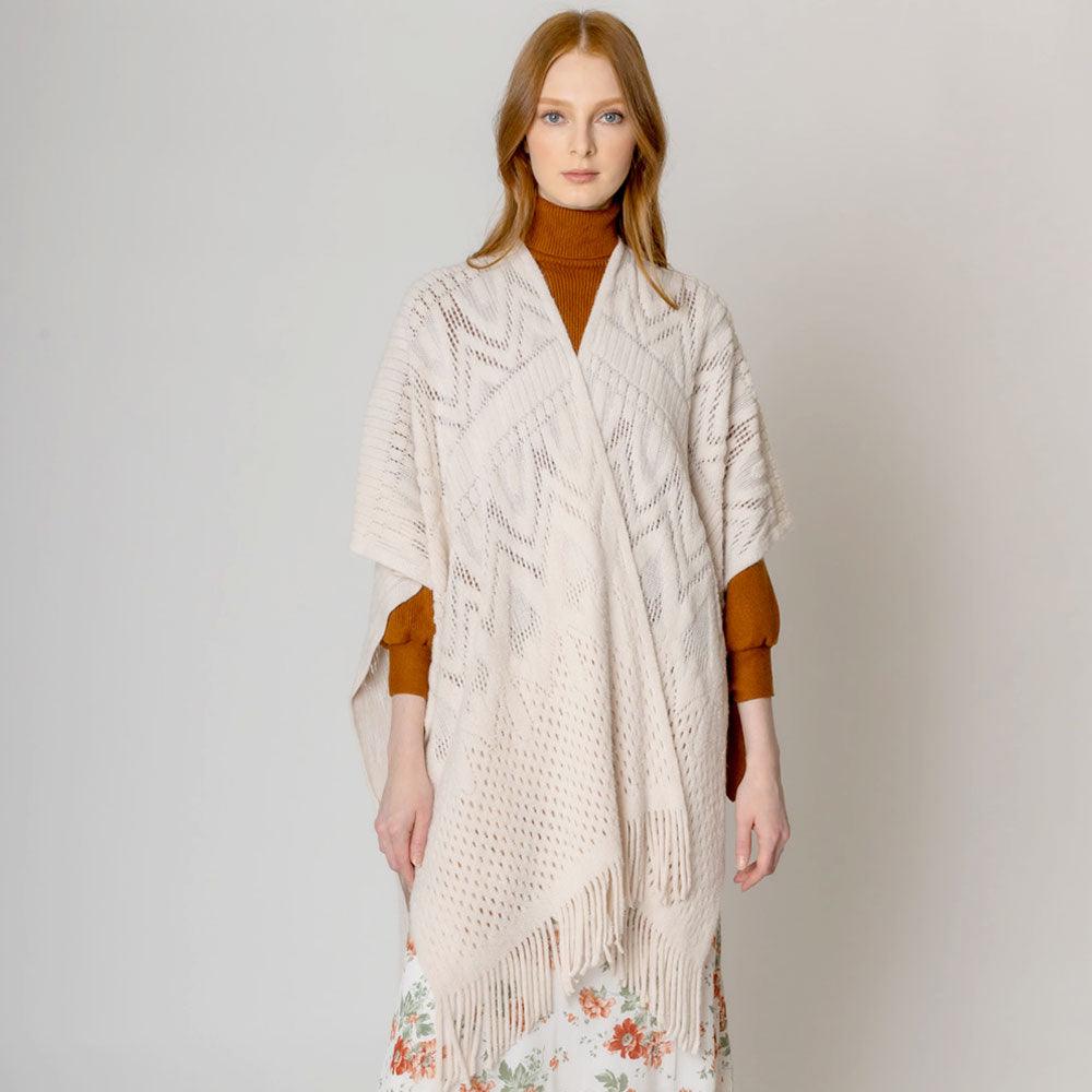 Ivory Cut Out Detailed Ruana Poncho