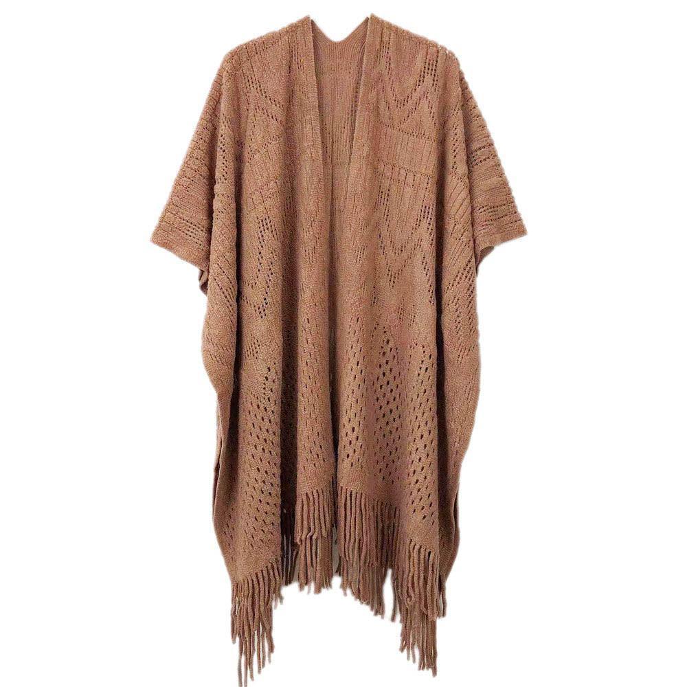 Taupe Cut Out Detailed Ruana Poncho - Jewelry Store by Erik Rayo