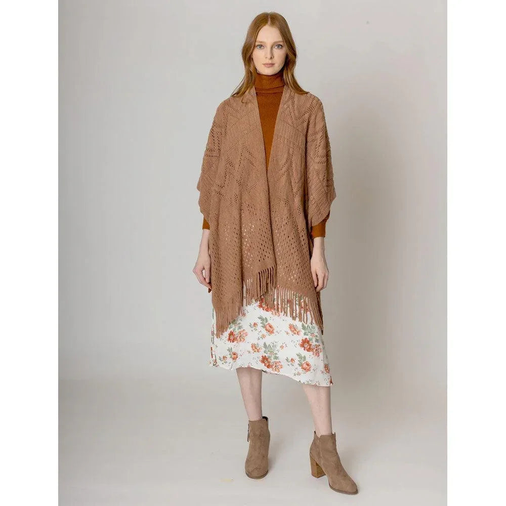Taupe Cut Out Detailed Ruana Poncho - Jewelry Store by Erik Rayo