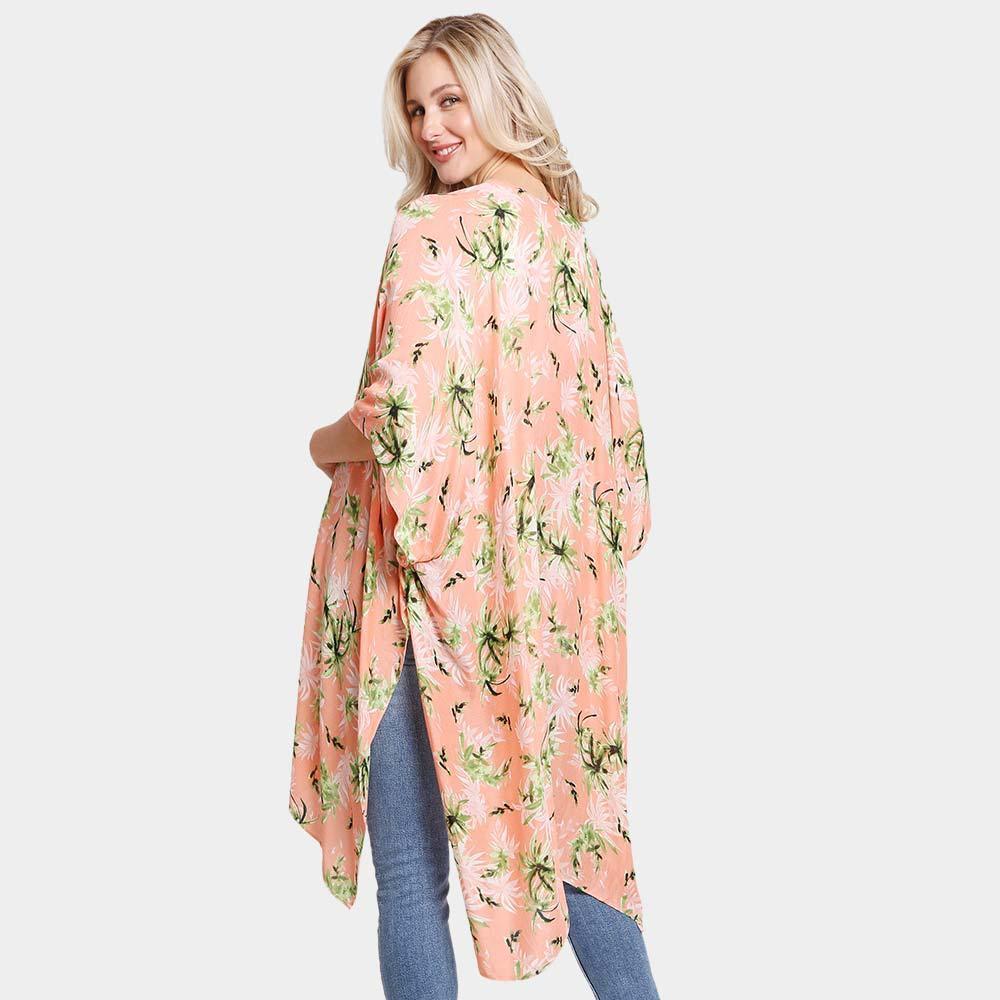 Peach Floral Printed Cover Up Kimono Poncho - Jewelry Store by Erik Rayo
