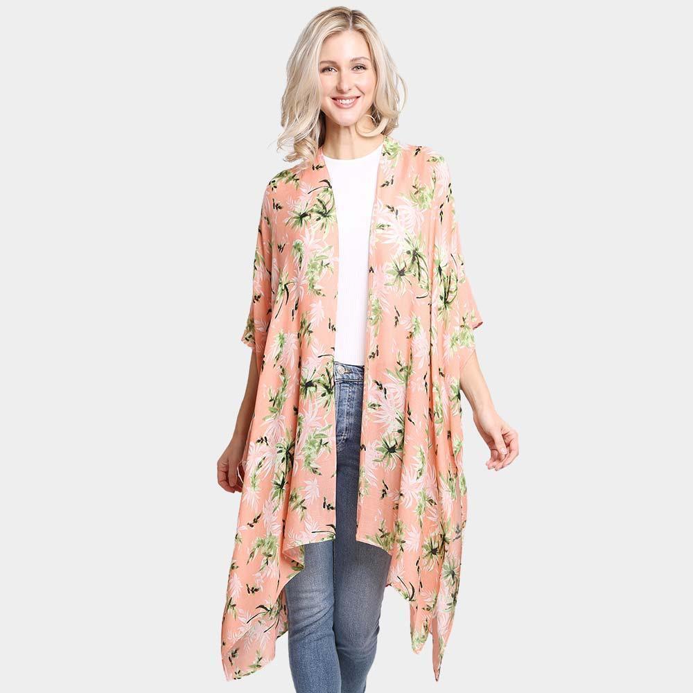 Peach Floral Printed Cover Up Kimono Poncho - Jewelry Store by Erik Rayo