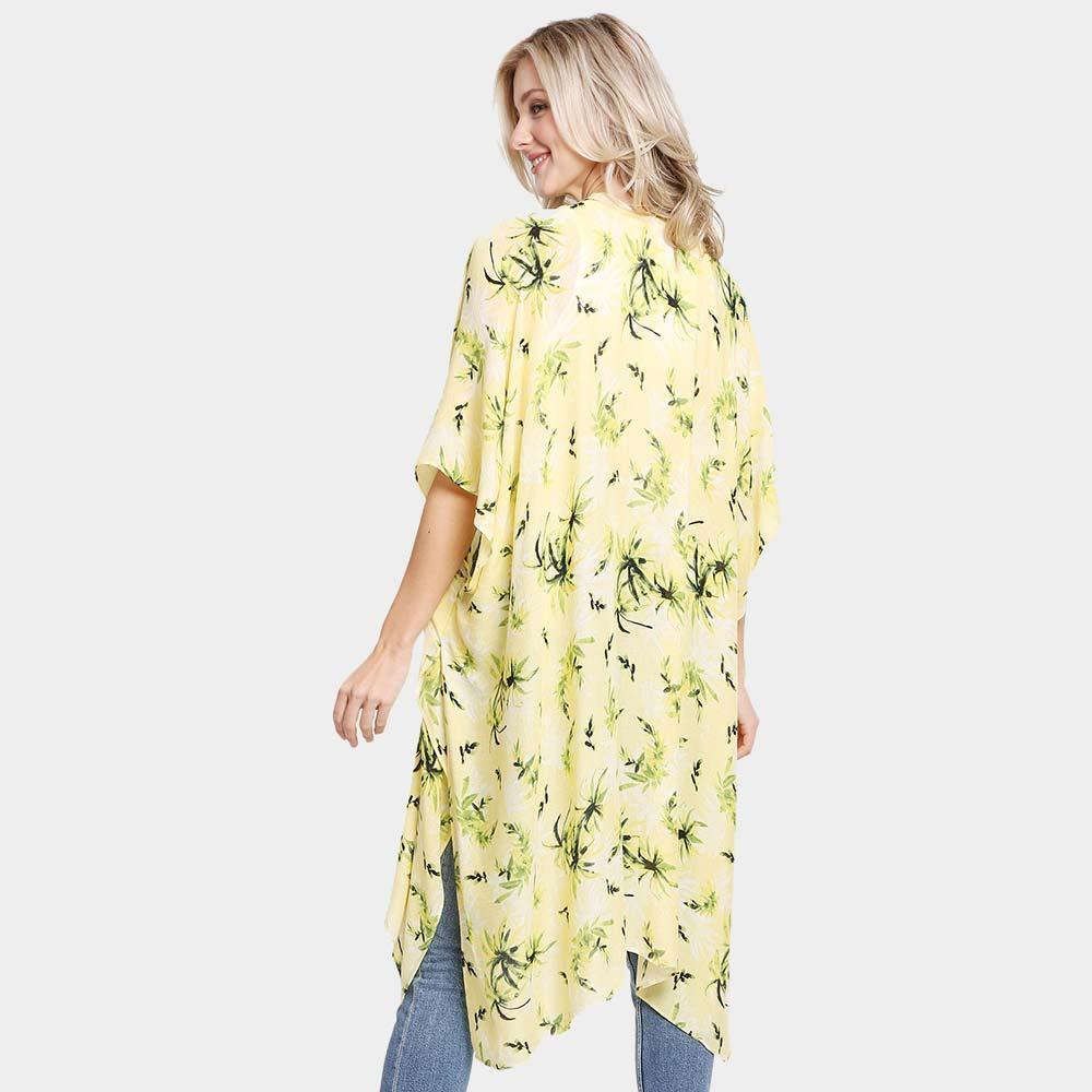 Yellow Floral Printed Cover Up Kimono Poncho - Jewelry Store by Erik Rayo